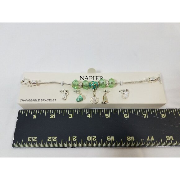 Napier Changeable Charm Bracelet 8" Winter Snow Themed green Silver-toned - Picture 6 of 7